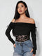 SHEIN Zolique One-Shoulder Rope-Decorated Waist With Lace Trim