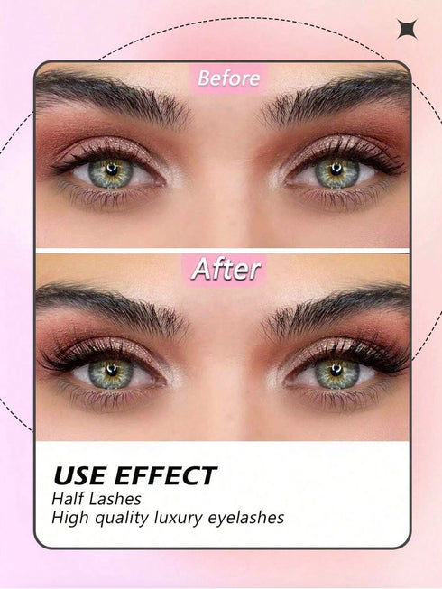 SHEIN 10 Pairs Of Naturally Fluffy Semi-False Eyelashes - Cat-Eye Gathered Light Long And Short False Eyelashes For A Bold1