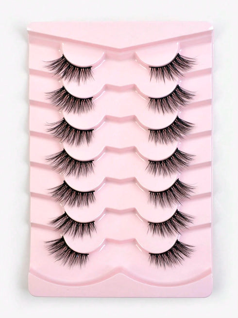 SHEIN 14mm Elongated Winged False Eyelashes, Thick & Curly, 7 Pairs/Set