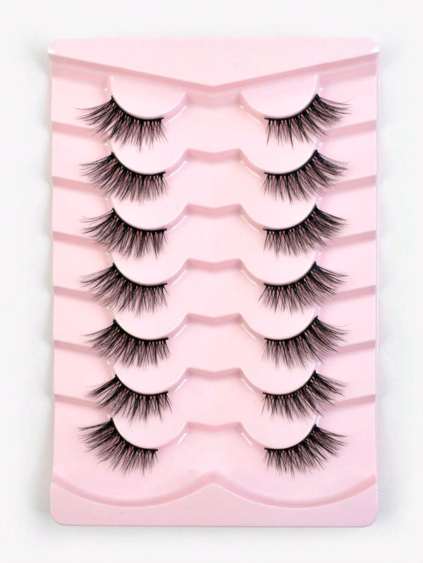 SHEIN 14mm Elongated Winged False Eyelashes, Thick & Curly, 7 Pairs/Set