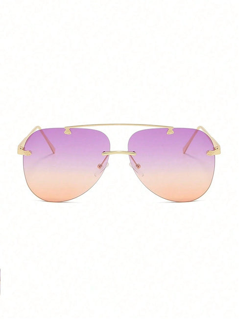 SHEIN 1 Pair Metal Double-Beam Glasses, Toad Eye Glasses, Frameless Personalized Fashion Glasses0