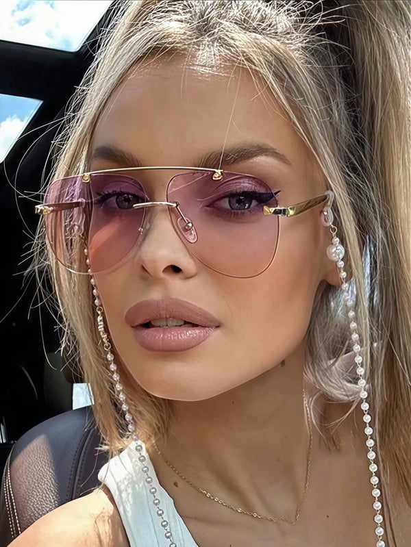 SHEIN 1 Pair Metal Double-Beam Glasses, Toad Eye Glasses, Frameless Personalized Fashion Glasses