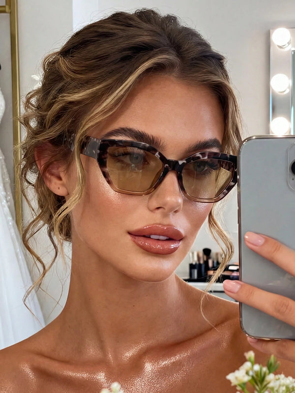 SHEIN 1 Pair Unisex Asymmetrical Cat Eye Glasses, Colorblock Retro Fashion Casual Eyewear, Versatile European And American Elegant Street Style Glasses For Women
