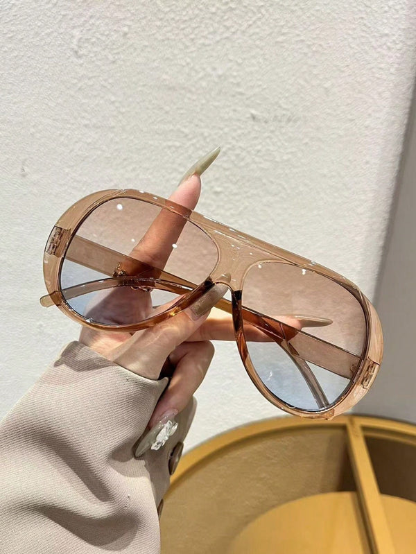 SHEIN 1 Pair Unisex Fashion Personalized Integrated Large Frame Aviator Decorative Glasses, Suitable For Driving, Travel, Outfit Decoration