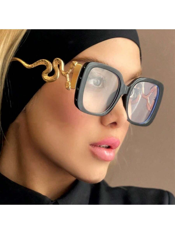 SHEIN 1 Pair Unisex Square Big Frame Vintage Non-Prescription Glasses Glasses, Personalized Snake Leg Decoration Desig