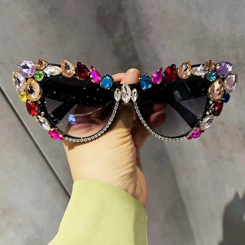 SHEIN 1 Pair Women's Personalized Cat Eye Oversized Crystal Fashion Glasses, Fashion Versatile, Suitable For Summer0