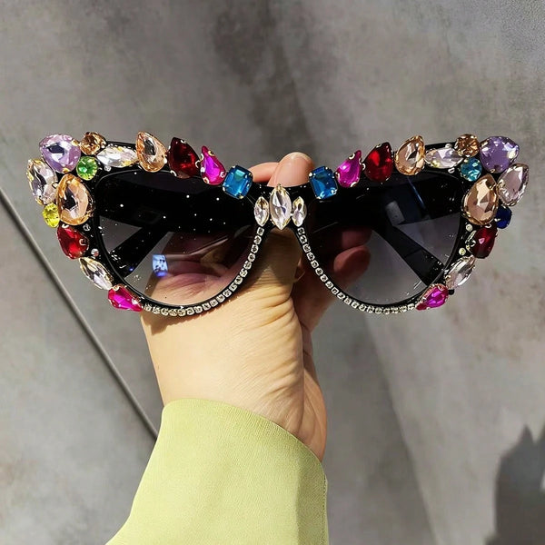 SHEIN 1 Pair Women's Personalized Cat Eye Oversized Crystal Fashion Glasses, Fashion Versatile, Suitable For Summer