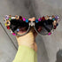 SHEIN 1 Pair Women's Personalized Cat Eye Oversized Crystal Fashion Glasses, Fashion Versatile, Suitable For Summer