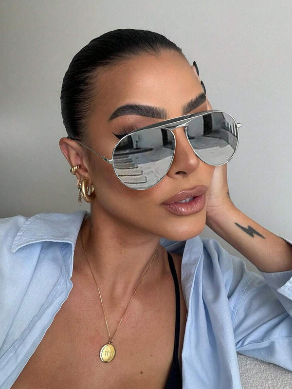 SHEIN 1pc/2pcs Full Frame Metal Vintage Large Frame Retro Fashion Glasses, Y2K Style Fashion Eyewear Suitable