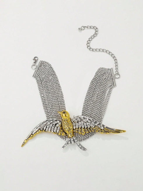 SHEIN 1pc Exaggerated Fashionable Bird Swallow Multi-Layer Rhinestone Necklace, Vintage Chic Necklace For Women0