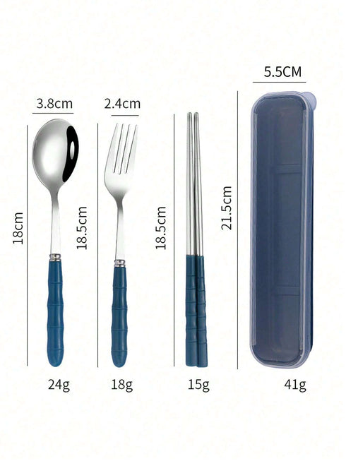 SHEIN 1pc Festival Tableware Set 3pcs Stainless Steel Portable Cutlery Set (Chopsticks, Spoon, Fork) Suitable For Parties3