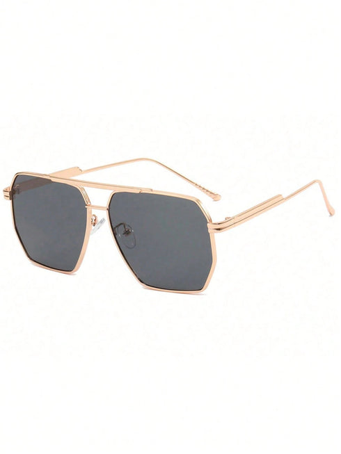 SHEIN 1pc Large Frame Metal Double Bridge Aviator Fashion Glasses, Women's Fashion Eyewear For Summer Vacation1