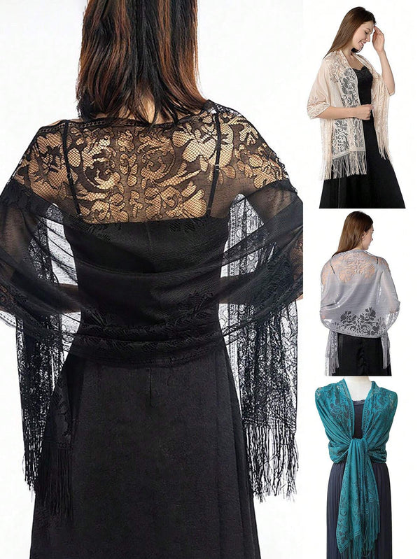 SHEIN 1pc Solid/Multi-Color Women's Classic Hollow Lace Scarf, Bridal/Bridesmaid Evening Party Wrap, Prom/Wedding