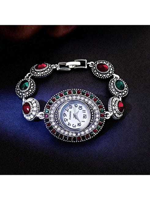 SHEIN 1pc Vintage Style Women's Quartz Bracelet Watch, Fashion Luxury Bohemian Arabic Numeral Dial, Suitable As Gift1