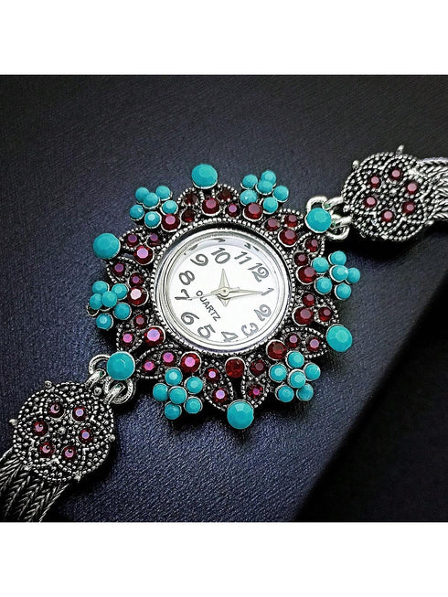 SHEIN 1pc Vintage Style Women's Quartz Bracelet Watch, Fashion Luxury Bohemian Design With Arabic Numeral Dial, Ideal