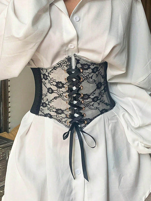 SHEIN 1pc Women's Renaissance Era Accessory, Black Sheer Lace Corset, Sexy Gothic Style Suitable For Halloween Party1
