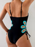 SHEIN 1pc Women's Solid Color Spaghetti Strap Hollow-Out Edge Tie Closure Stylish Sexy Casual One-Piece Swimsuit Vacation Beach Summer00