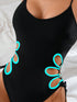 SHEIN 1pc Women's Solid Color Spaghetti Strap Hollow-Out Edge Tie Closure Stylish Sexy Casual One-Piece Swimsuit Vacation Beach Summer0