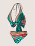 SHEIN 2025 New European & American Style Women Floral Print Halter Bikini Set, Sexy Fitted Swimwear, For Summer Beach0