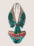 SHEIN 2025 New European & American Style Women Floral Print Halter Bikini Set, Sexy Fitted Swimwear, For Summer Beach1