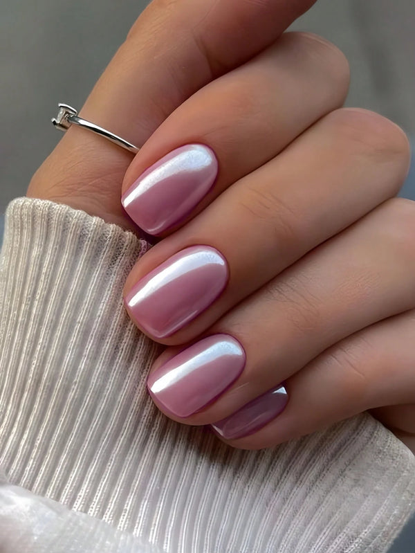 SHEIN 24pcs Vintage Street-Style Minimalist Elegant Daily Nail Stickers Set, Lotus Root Pink Aurora Square Nail Art Decals