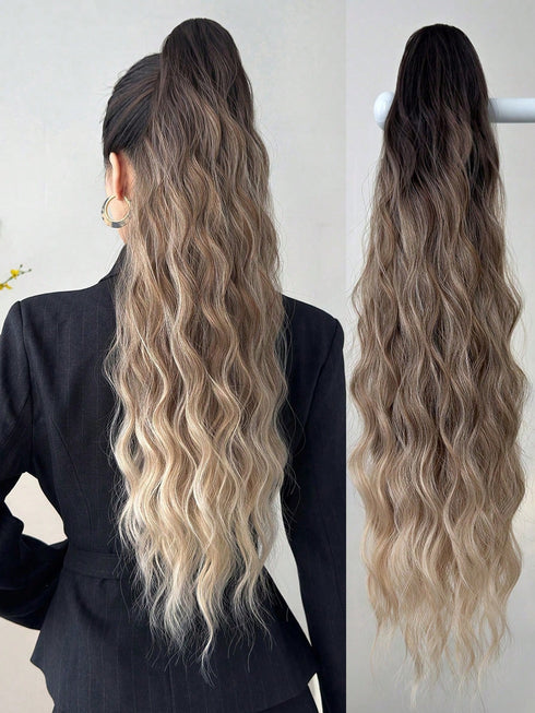 SHEIN 26 Inch Ombre Wavy Gradient Claw Clip-In Synthetic Hair Extensions, Heat Resistant Fiber, Suitable For Women