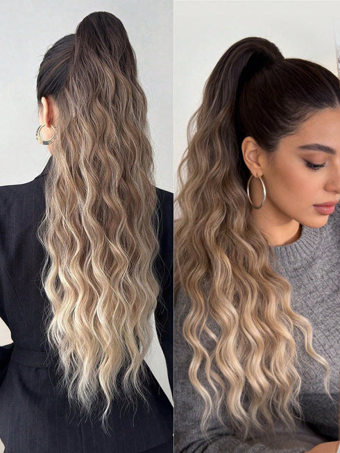 SHEIN 26 Inch Ombre Wavy Gradient Claw Clip-In Synthetic Hair Extensions, Heat Resistant Fiber, Suitable For Women0