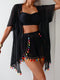 SHEIN 4pcs/Set Tassel Cover Up, Beach Shorts Bikini Set Summer