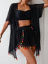 SHEIN 4pcs/Set Tassel Cover Up, Beach Shorts Bikini Set Summer