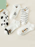 SHEIN 5 Pairs Women Simple Cartoon Cow & Bear Design White Socks, Comfortable Soft Breathable Suitable For Daily0