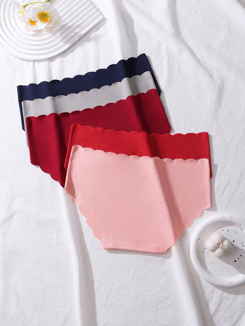 SHEIN 5pcs/Pack Women's Low-Rise Panties, Wavy Hem Design - Soft Stretchy Fabric, Solid Color Comfortable Daily00