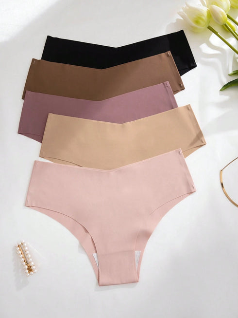 SHEIN 5pcs Women Seamless Underwear, Comfortable Skin-Friendly Sexy Hipster Panty, Sports Invisible Briefs00