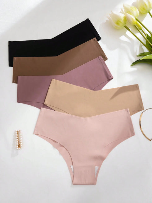 SHEIN 5pcs Women Seamless Underwear, Comfortable Skin-Friendly Sexy Hipster Panty, Sports Invisible Briefs0
