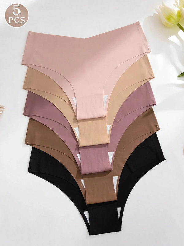 SHEIN 5pcs Women Seamless Underwear, Comfortable Skin-Friendly Sexy Hipster Panty, Sports Invisible Briefs