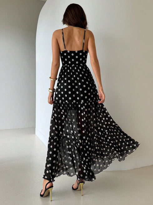 SHEIN Aloruh Women Polka Dot Print Cami Long Dress,Graduation,Teacher Outfits For Women,Teacher Dress1