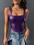 SHEIN BAE Square Neck Asymmetrical Hem PU Tank Top