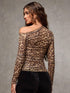 SHEIN BAE Women Oblique Shoulder Long Sleeve Leopard Print Casual Top
