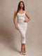 SHEIN BAE Women's Summer Chic White Mesh Dress, Backless Corset Party Night Long Dress,Elegant Ruched Gathered Pleats Slim Fit Sleeveless Cami Long Dress