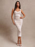 SHEIN BAE Women's Summer Chic White Mesh Dress, Backless Corset Party Night Long Dress,Elegant Ruched Gathered Pleats Slim Fit Sleeveless Cami Long Dress