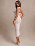 SHEIN BAE Women's Summer Chic White Mesh Dress, Backless Corset Party Night Long Dress,Elegant Ruched Gathered Pleats Slim Fit Sleeveless Cami Long Dress