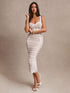 SHEIN BAE Women's Summer Chic White Mesh Dress, Backless Corset Party Night Long Dress,Elegant Ruched Gathered Pleats Slim Fit Sleeveless Cami Long Dress