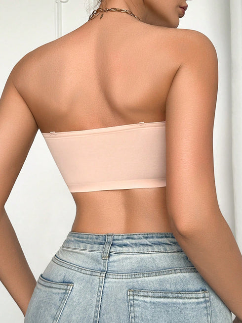 SHEIN Black Sexy One-Shoulder Front-Clasp Supportive Strapless Bra