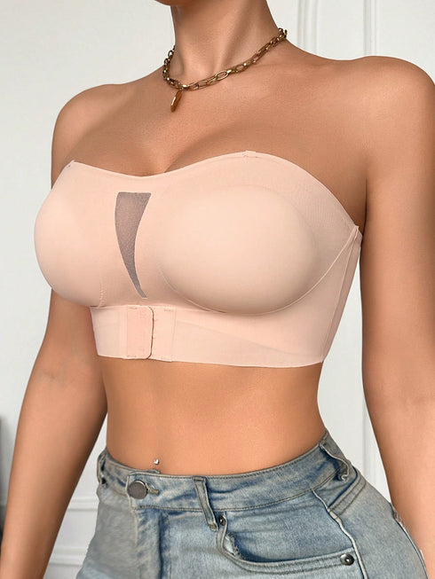 SHEIN Black Sexy One-Shoulder Front-Clasp Supportive Strapless Bra