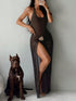 SHEIN Bonvoyette 2pcs/Set Solid Color Women Holiday Metal Accessory Halter Crop Top & Skirt Suit0