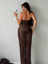 SHEIN Bonvoyette 2pcs/Set Solid Color Women Holiday Metal Accessory Halter Crop Top & Skirt Suit1