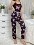 SHEIN Bowknot & Letter Print Pajama Set Bow Tie00