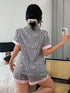 SHEIN Button-Up Women's Short Sleeve Striped Pajamas With Comfortable Regular Fit And Collar Women Short Sets1