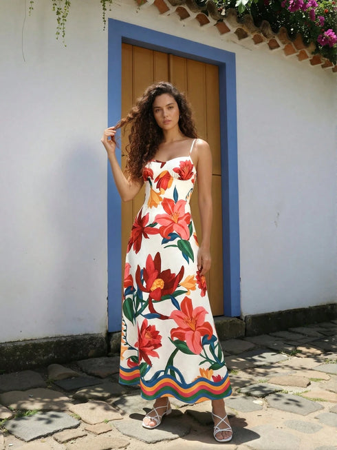 SHEIN CAJUNI Long Tube Dress With Flower Print. Hawaii Dress