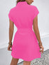 SHEIN Calvaya Women's Solid Color Zipper Front Tie Waist Short Sleeve Casual Dress1