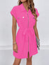 SHEIN Calvaya Women's Solid Color Zipper Front Tie Waist Short Sleeve Casual Dress